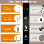 AKRRYR Led Desk Lamp for Home Office,24W Bright Eye-Caring Desk Light with Clamp,5 brightness and 5 temperatures Dimmable Workbench Task Light, Adjustable Gooseneck Table Lamp for Monitor Study(white)
