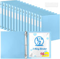 Henoyso 16 Pcs 3 Ring Binder 0.5 Inch Round Fits Letter Size 8.5'' x 11'' Paper Plastic Flexible Binder Bulk Holds 140 Sheets with 1 Pockets Versatile Organizer for Home Office School (Light Blue)