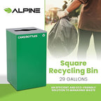 Alpine Mixed Lid Industries 29 Gallon Sturdy Steel Cube Recycling Container, Square Opening - 3 Color Cans Available Sold Separately (Lid Mixed Opening)