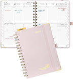 POPRUN 2026 Planner Daily Weekly and Monthly Calendar with Hourly Schedule(Medium Size 8.5'' x 6.25'' Wire-Bound Hard Cover) - Agenda 2026 (Jan.2026-Dec.2026), Monthly Tabs - Light Pink