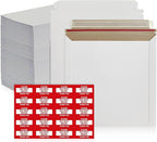 250 Pack 6x6 Inch Rigid Mailers – 420 GSM Self Seal Stay Flat Cardboard Envelopes for CDs, DVDs, Photos, Documents – Tear Strip, Do Not Bend Labels – Square Card Mailers & Shipping Envelopes (White)