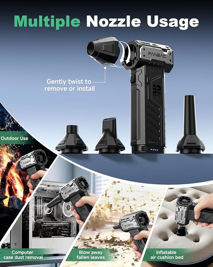 FANEAC X305 Compressed Air Duster with 2 Removeable Battery, 3-Speed Adjustable & 4 Nozzles, Ultra-Powerful 32mm 150,000 RPM BLDC, for Keyboard, Computer, House Cleaning