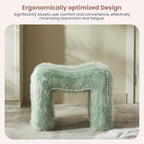 ZYKZYK Modern Vanity Stool Ottoman, Backless Faux Fur Small Footstool for Makeup Room, Living Room, Bedroom, Entryway Portable and Comfortable Seating (Single Piece) Green
