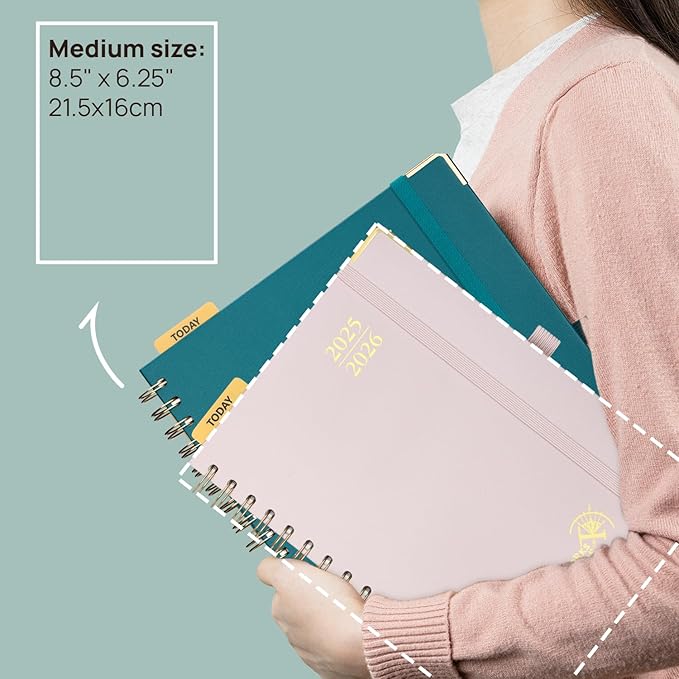 POPRUN Monthly Planner 2025-2026 Spiral Hardcover (6.25'' x 8.5''), 18 Months Calendar (Jul.2025 - Dec.2026) - 2 Pages per Month with Dotted Note Pages, Sunday Start, Laminated Tab - Haze Blue