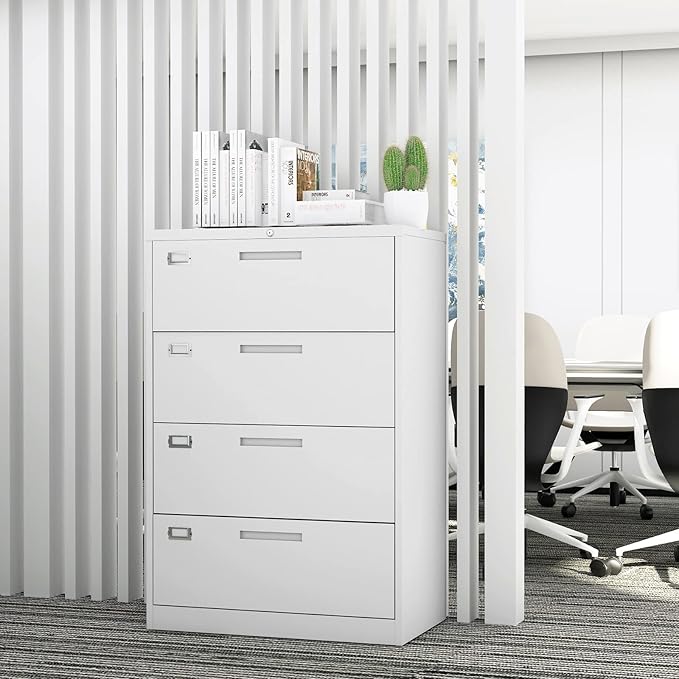 Fesbos Lateral File Cabinet with Lock, 4 Drawer Large Metal Filing Cabinet,Home Office Lockable Storage Cabinet for Hanging Files Letter/Legal/F4/A4 Size-Assembly Required