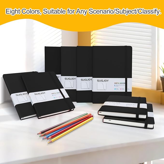 SUQJOY Lined Journal Notebooks for Writing, 100 GSM Thick Paper, 1 Pack Hardcover Notebooks, A5 College Ruled Notebook, Journaling Notebook for School/Travel/Office (Black- 1 Pack)