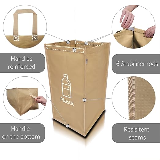 NYIKA - Recycling Organizer - Reusable Recycling Bags - Recycling Sorter - Trash Sorting Bins - 3 Compartment Recycle - Pack of 3 Bags