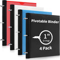 Tashkummy 360 Degree Pivotable Binder, Upgraded 3 Ring Binder 1 inch 4 Pack, Flexible Binders 3 Ring, Foldable Three Ring Binders- Black, White, Blue, Red