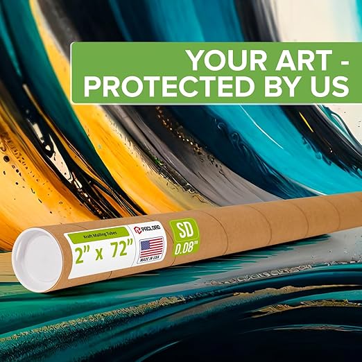 Paclord 2" x 72" Reinforced Kraft Paper Mailing Tube, Pack of 4 Tubes with 8 Caps – Secure USPS Approved Poster Tube – Cardboard Tube for Shipping and Storing Posters, Prints, Artwork, or Documents