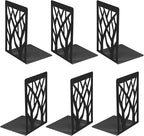 MSDADA Bookends, 6 Pairs Black Metal Book Stoppers for Heavy Books, Office, Home Decor