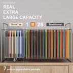 ThinkTex Plastic Expanding Hanging File Folders, 7 Innovative 1.2" Accordion Pockets, Large Capacity, Multi-Color Tabs, Letter Size for Filing Cabinet - Green