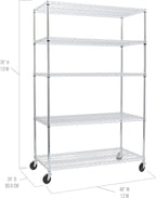 Seville Classics UltraDurable Heavy Duty NSF Solid Steel Wire Rack Storage Unit Organizer for Garage, Warehouse, Office, Restaurant, Classroom, Kitchen, 5-Tier Shelving, 48" W x 24" D