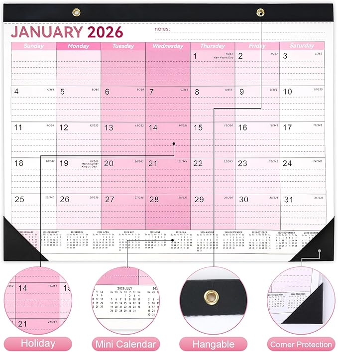 Desk Calendar 2026-2027, 14" X 11" Desktop Calendar 2026-2027, 18 Months Calander Runs from Jan. 2026 to Jun. 2027, Academic Monthly Planner for Home School Office (Pink)