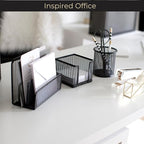 BLU MONACO Black Metal Mesh Letter Sorter | 3-Slot Mail Organizer for Desk, Office & Home | Vertical File & Envelope Holder with Non-Slip Base | Space-Saving Desktop Mail Organizer