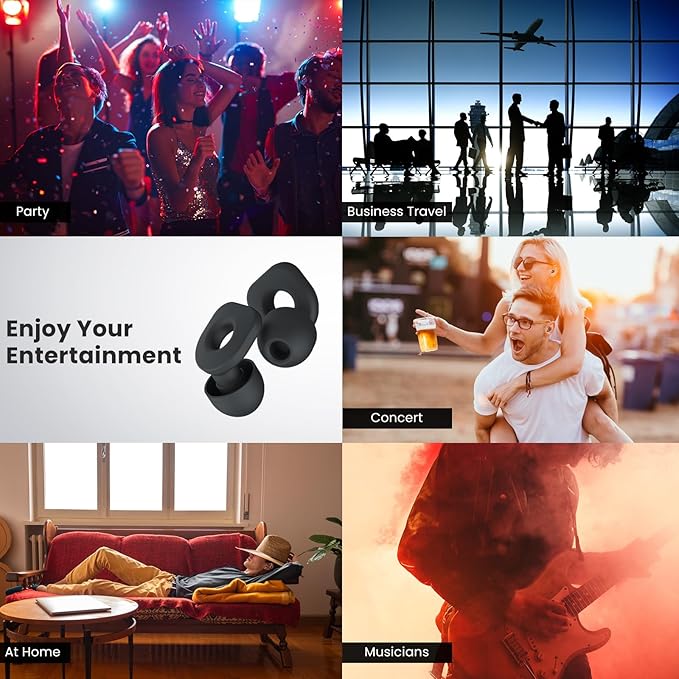 LOETRUY 2 Pairs of Ear Plugs for Sleeping,Reusable Hearing Protection Earplugs with 8 Pairs Ear Tips & One Connector Cord,Soft Ear Plugs for Noise Reduction,Concert,Musician & Work - 25dB-30dB
