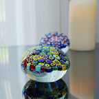 Yao Yuan Handcrafted Glass Paperweight - Beautiful Flower Figurine, Unique Desk Accessory for Home or Office (Yellow millefiori, 4 in)