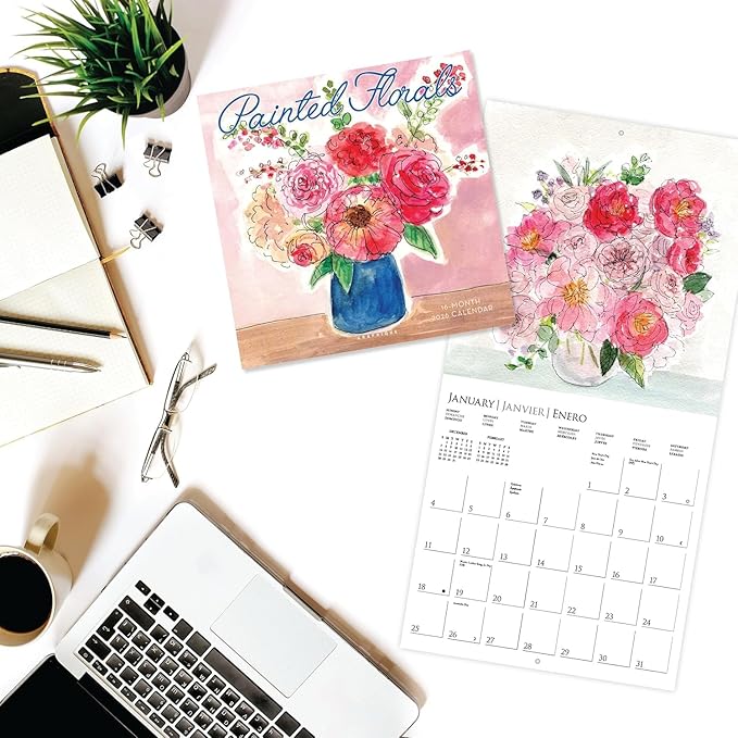 Graphique 2026 Painted Florals Wall Calendar | 12” x 12” | Thick Paper | Home & Office Organizer | Large Monthly Grid | 3 Languages & Marked Holidays | 4 Month Preview Page for 2027