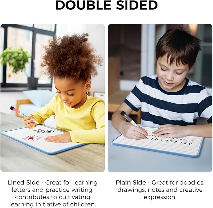 LOUKIN Small Dry Erase Lapboard, 9 x 12 Inch Double Sided (Ruled/Plain), Seamless Frame Design, Mini Magnetic Whiteboard Set, Great for Kids, Classroom and School (1 Eraser&2 Markers Included)