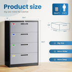 PEUKC 4 Drawer File Cabinet, Lateral Filing Cabinets for Home Office, Office Storage Drawers with Lock, Hanging Files Legal/Letter A4 Size (Assemble Required,Black Grey)