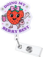 Doing My Berry Best Cute Strawberry Badge Reel, Retractable ID Card Badge Holders, Healthcare Worker Badge Clip for RN MA Pediatric Nurse Doctor Nursing Student Ambulatory Care PT OT Therapists HR