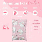 Pretty Package Store 6x9 Designer Christmas Holiday Poly Mailers 100 Pack Heavy Duty Waterproof Self Seal Shipping Bags Large Mailing Envelopes Bulk Tear Resistant Cute Packaging Pink Santa
