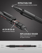 Nicpro 0.7 mm Mechanical Pencil Set with Case, 3PCS MP2000 Metal Artist Mechanical Pencil With 6 Tube HB Lead Refills, Eraser, Weatherproof Barrel for Outdoor Writing Drafting Drawing Sketching