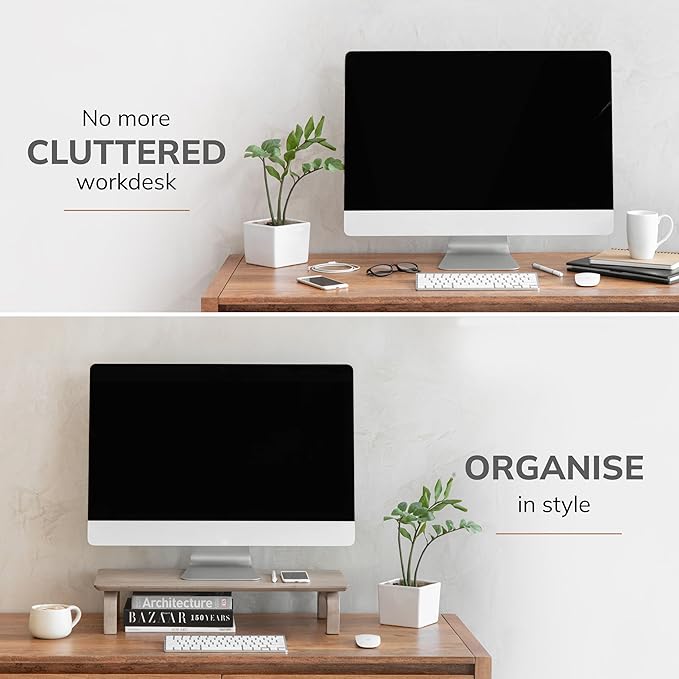 Anji Mountain Monitor Stand - Desktop Organizer & Laptop Riser, Ergonomic Monitor Riser, Space-Saving Monitor Stand for Desk, Durable Construction, Easy Assembly, Ideal for Home & Office,Biscotti