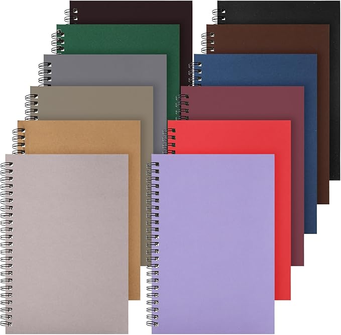 Leelosp 12 Pack Small Spiral Notebook A5 Lined College Ruled Spiral Journal Notebook 5.5 x 8.3 Inch Kraft Cover, 120 Pages for Work Students Office Business(Dark Color)