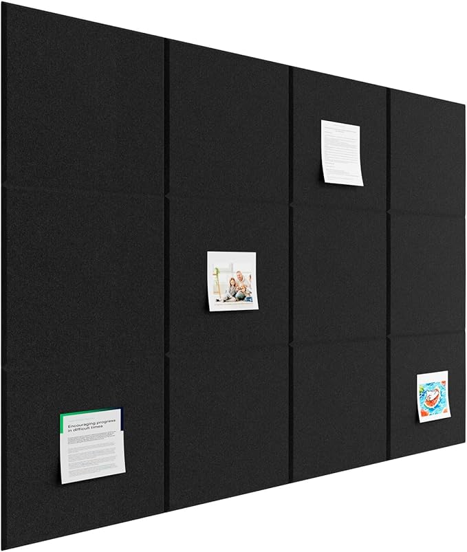 Baysola Large Cork Boards for Walls – 48" x 36" Self Adhesive Felt Wall Tiles, Ideal for Office Black Bulletin Board, Easy to Install Pin Board Photo Dart Board Wall Protectors