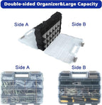 Double Side Tool Box Organizer, Hardware Storage Box, Portable Small Parts Organizer with Removable Plastic Dividers for Screws, Nuts, Nails, Bolts, Grey
