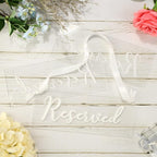 Yookeer 6 Pieces Reserved Signs for Wedding Chairs with a Roll of Ribbon Acrylic Reserved Table Signs for Wedding Important Events Church Pews Chair and Restaurant(White)