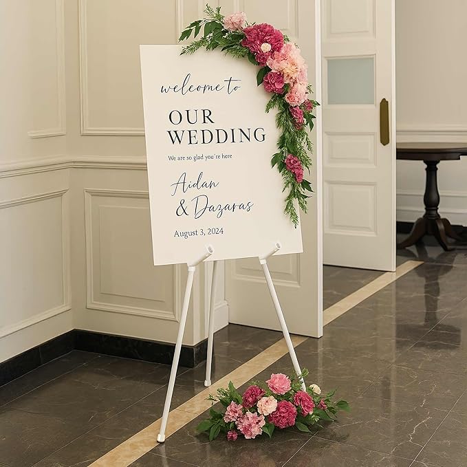 2 Pack White Easel Stand for Sign & Poster - 63" Adjustable Metal Easels for Wedding Welcome Sign, Painting, Canvas, Art Display - Portable Folding Tripod with Carry Bag, Holds 5 Lbs