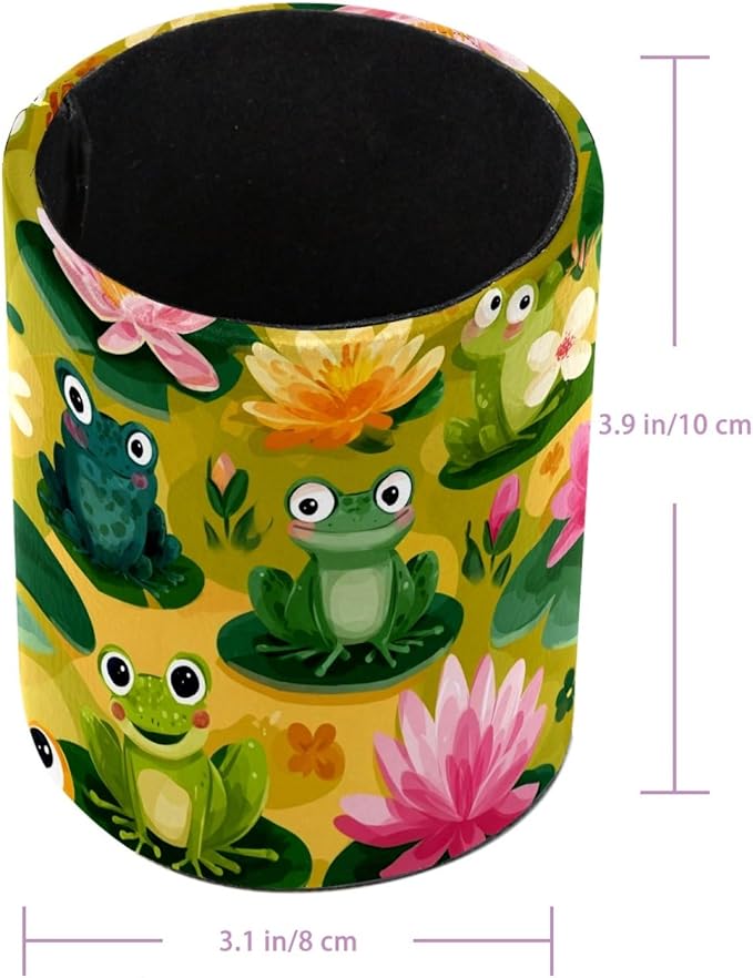 Leather Pen Holder for Desk Funny Frogs Pencil Cup Desktop Organizer Makeup Brush Holders Office Supplies for Home, Kids & School
