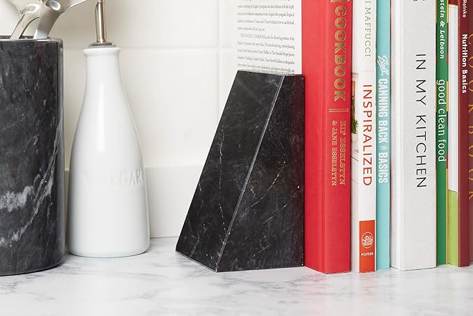 Fox Run Triangular 100% Natural Polished Black Marble Bookends 4 x 3 x 6 inches