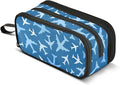 BOENLE Airplanes Blue Pencil Case Box Boys Girls Large Pencil Pouch with Zipper Compartments Big Capacity Stationery Pen Bag Organizer for Kids Teens Adults School
