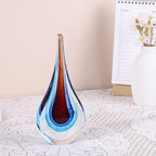 9" Tall Sculpture Hand Blown Glass Decor, Paperweight for Office Desk, Modern Glass Art Figurines Mediterranean Beach House Decor, Living Room Coffee Shelves Table Top Decoration (Red Blue)