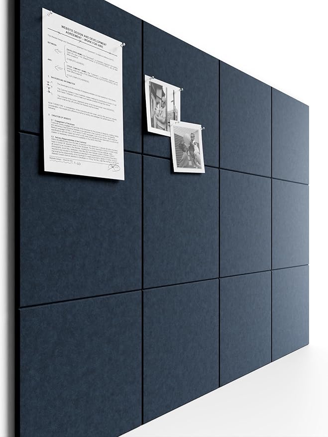 Bumusty Large Cork Board 47"x35" Alternative - 12 Pack Felt Wall Tiles with 70 Safe Removable Adhesive Tabs, 30 Pushpins, Cork Boards for Walls Pin Board Bulletin Board Office Decor -Navy