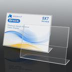 DESONAUT 8 Pack Slanted Back Acrylic Sign Holder 5x7 inches,Clear Tabletop Sign Holder,Acrylic Picture Frames Stands for Display,Plastic Flyer Menu Holder for Office,Home,Restaurant（Horizontal）