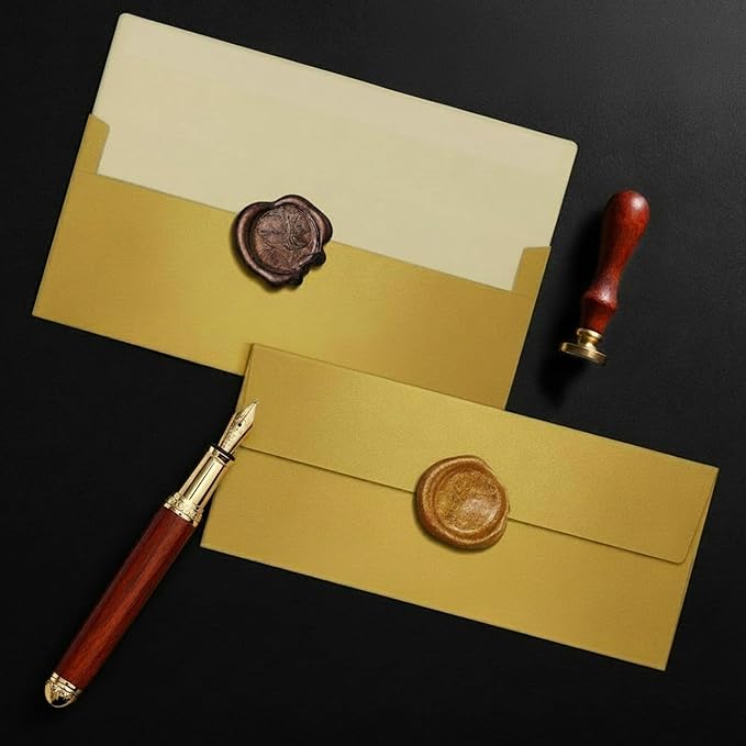 YooNotee 100 Count #10 Gold Metallic Business Envelopes, 80 lb, 4 1/8" x 9 1/2" Metallic Business Letter Size Envelopes, Peel & Press Square Flap, Printable for Professional Mailing and Office Use