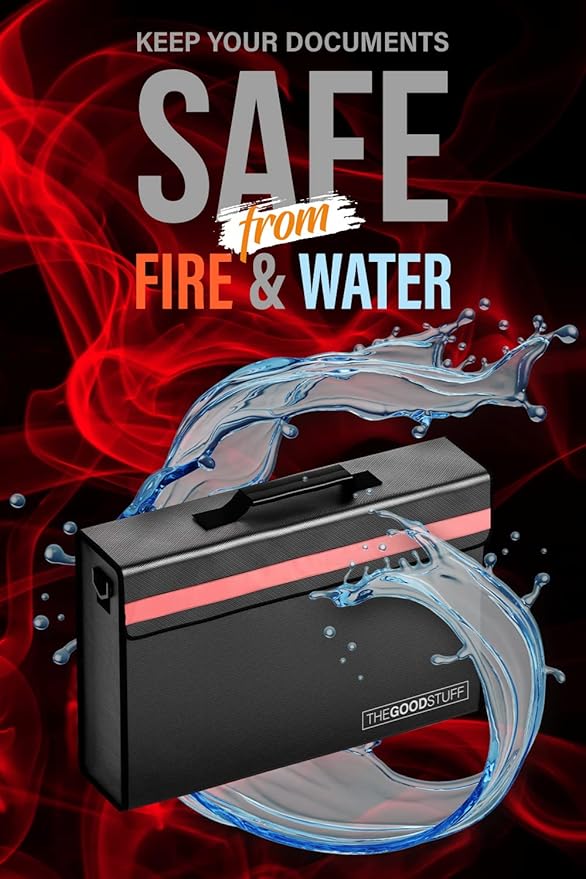 The Good Stuff Fireproof Document Box for Legal Documents, Passports, Cash, and Contracts, 5" x 11" 3.5" / 2000℉ Protect Your Notebooks, Binders, Folders, and Contracts