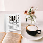 Funny Chaos Coordinator Gifts Office Decor, Leopard Chaos Coordinator Wooden Box Sign, Thank You Gifts, Home Farmhouse Table Shelf Desk Decor Accessories, Appreciation Gifts for Coworkers Colleague