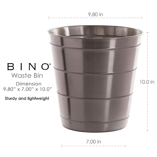BINO Metal Waste Basket for Home, Office, Bathroom, Dorm, Kitchen and More | Trash Can Bin for Bedroom | Desk Trash Can | Home Essentials