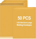 Motipuns 50 Pcs 12'' x 16'' Extra Large Mailing Envelopes 32lb with Gummed Flaps, Catalog Jumbo Craft Envelopes for Mailing, Storage and Organizing Documents Office Supplies(Yellow)
