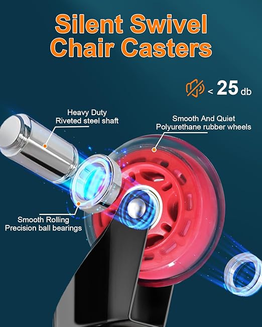 RidRed Gaming Chair Wheels - Heavy-Duty Office Chair Wheels - Replacement Rubber Casters- Universal Fit 3 Inch Chair Casters, Noise Free, Fits 98% Chair, for All Floor (Red)