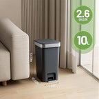 accep 2 Pack Bathroom Garbage Can with Lid, 2.6 Gallon /10 Liter Small Trash Can, Press Top Bin & Step Metal Pedal Trash Bin, Waste Basket for Bedroom, Home Offices, Small Spaces, Dorm (Black Gray)