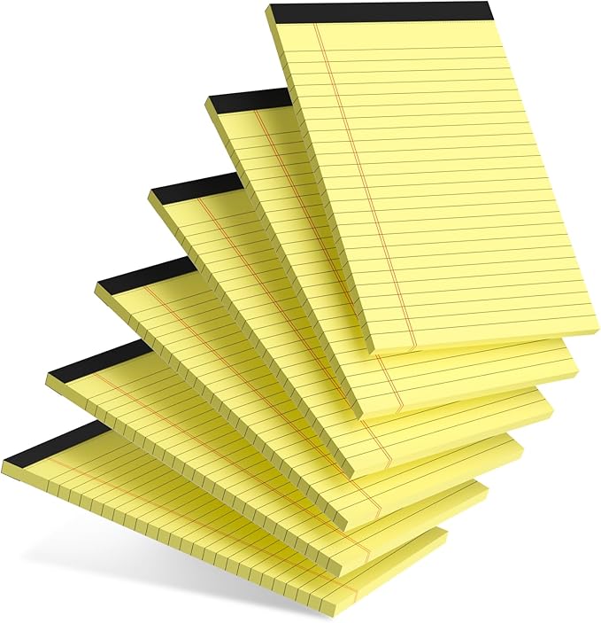 AILZFEI 6pcs Small Note Pad 5x8 College Ruled Legal Pads Paper Notepads 6 Pack Study Back Writing Pads 5 x 8 Legal Pads Perforated Narrow Ruled Pads of Paper Yellow