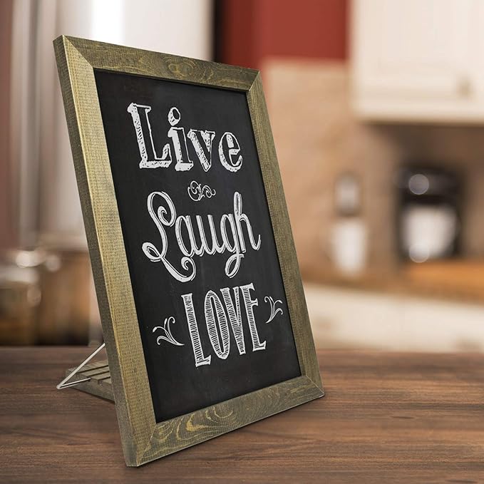 Excello Global Products Rustic Tabletop Chalkboard: Includes 4 Liquid Chalk Markers Magnetic Eraser - Adjustable Small Magnetic Board Kitchen Sign - Vintage Decoration Countertop Memo - 15"x11" Inches