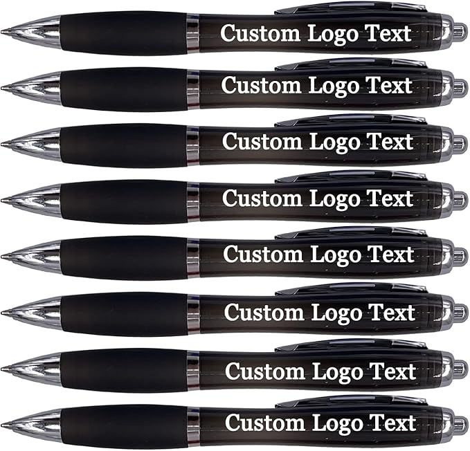HEYZARDA Personalized Pens with Name Custom Text Logo Retractable Customized Ballpoint Pens for Church Office Business 50 Pcs, Black