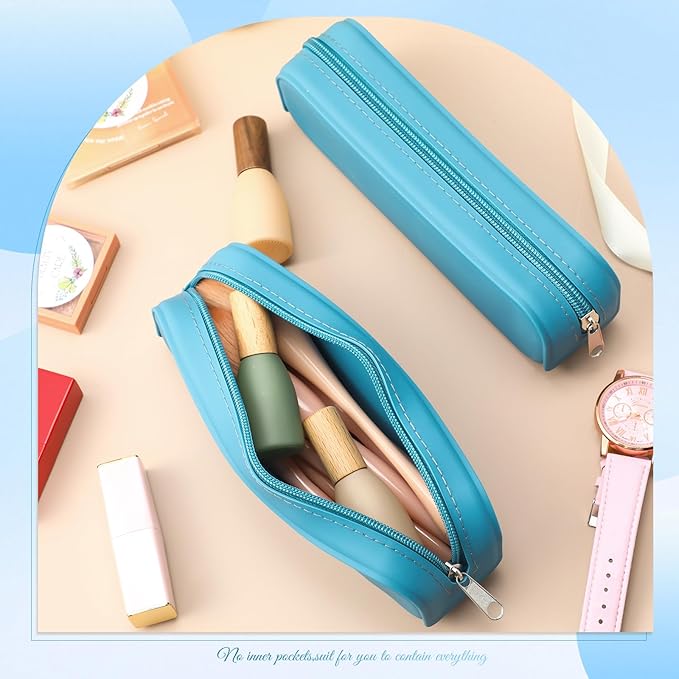 Feifeiya 8 Pcs Silicone Pencil Case Pen Zipper Pouch Bags Aesthetic Back to School Gifts Stationery Travel Toiletry Makeup Coin Organizer Waterproof Valentines Galentines Party Favors (Blue)