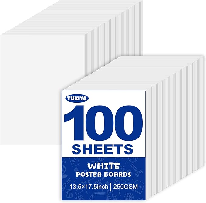 TUXIYA 100 Pack White Poster Board,13.5" x 17.5" White Poster Paper Bulk,250GSM/92LB Heavy-Weight Blank Poster Board for Arts,Craft,Projects Presentations,Drawing Scrapbooking